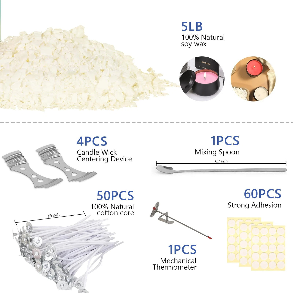 SAEUYVB Candle Making Kit Supplies, Natural Wax for 80oz, 80oz kit