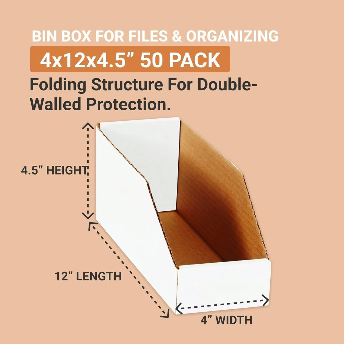 BOX USA Storage Bins Small 4"L x 12"W x 4 x 12 x 4 1/2 Cost Saver, White