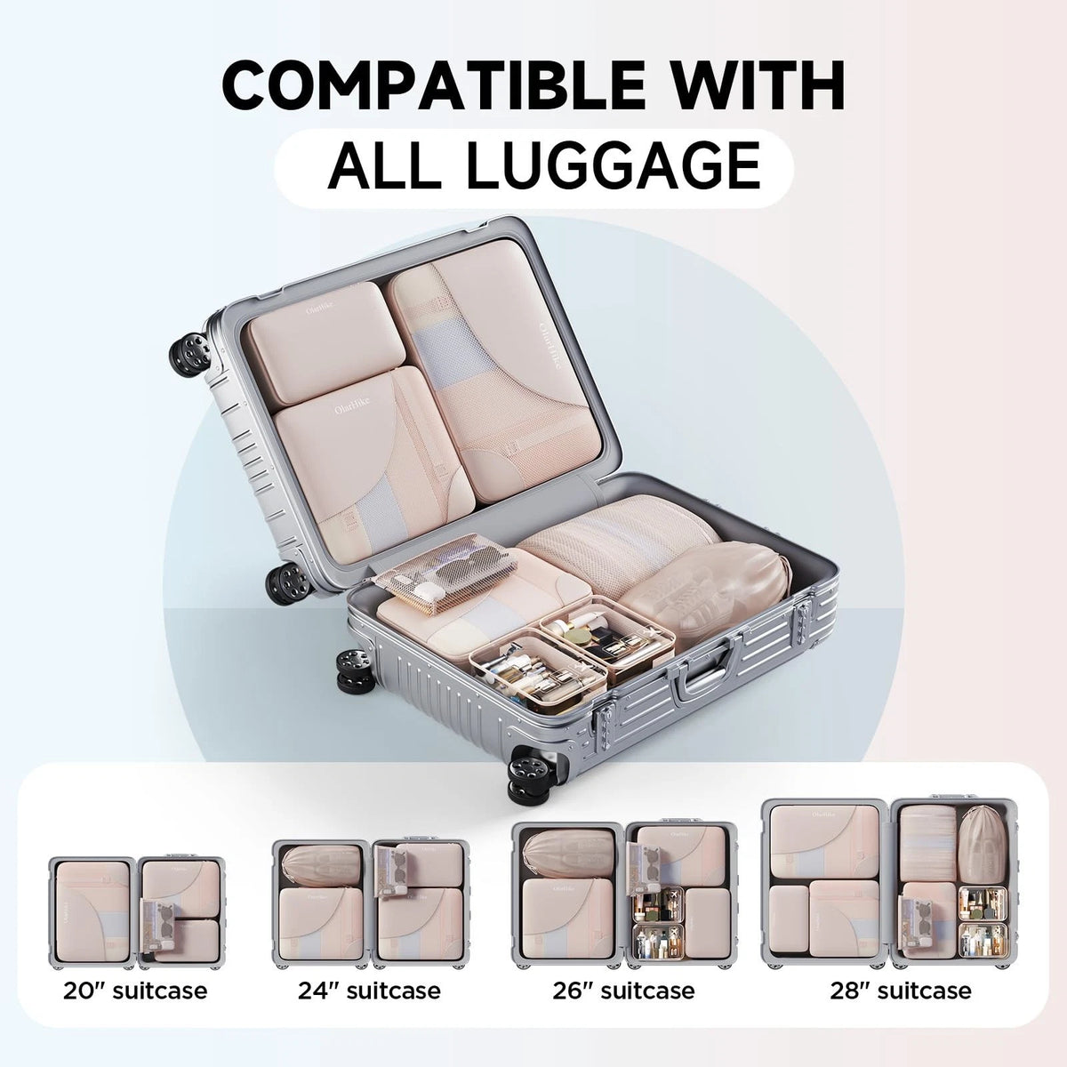 11 Set Packing Cubes for Travel, Gifts 11 (For Checked/Large), 01 Beige