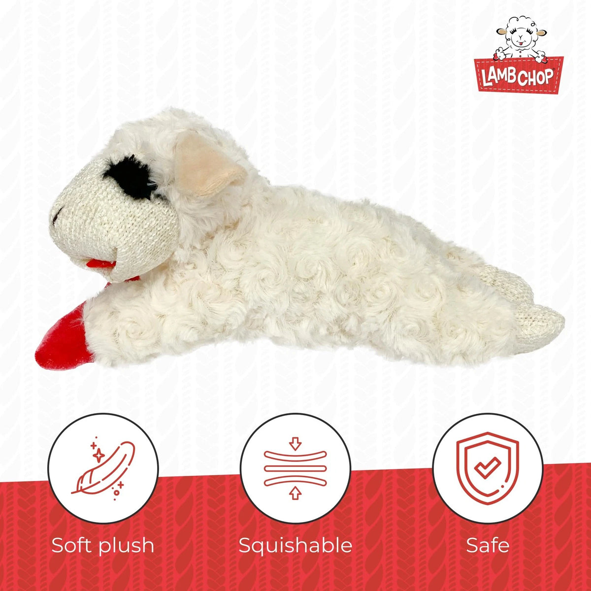 Multipet Lamb Chop Dog Plush Toy - Squeaky for Small & Medium 10", White