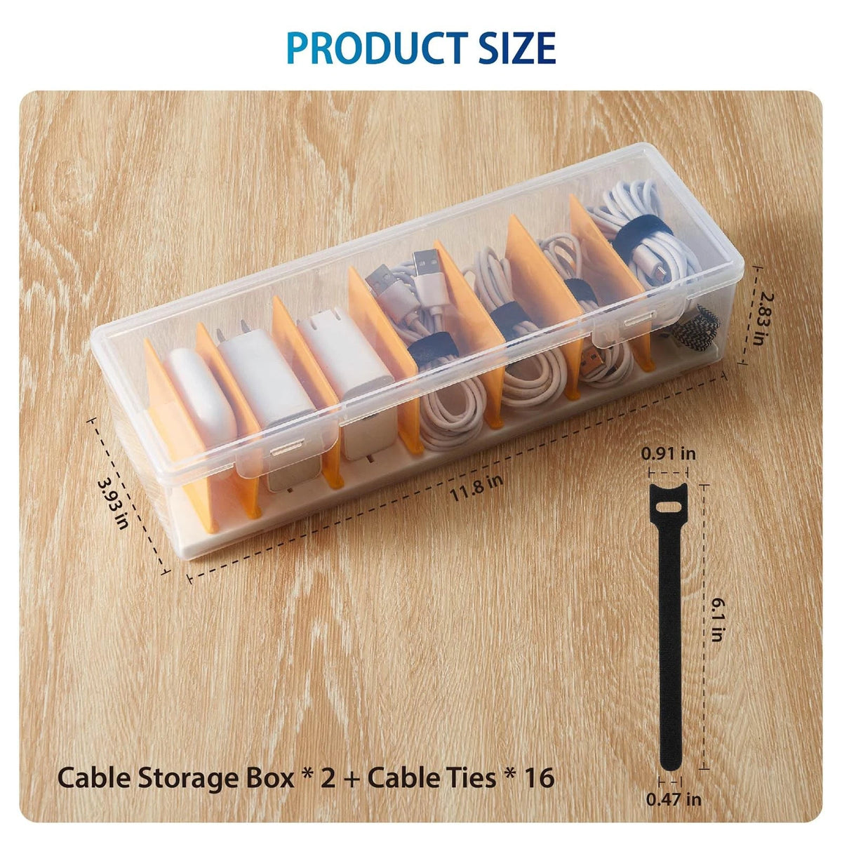Fzooua 2 Pack Cable Organizer Storage Box with 16 2 PACK, Transparent