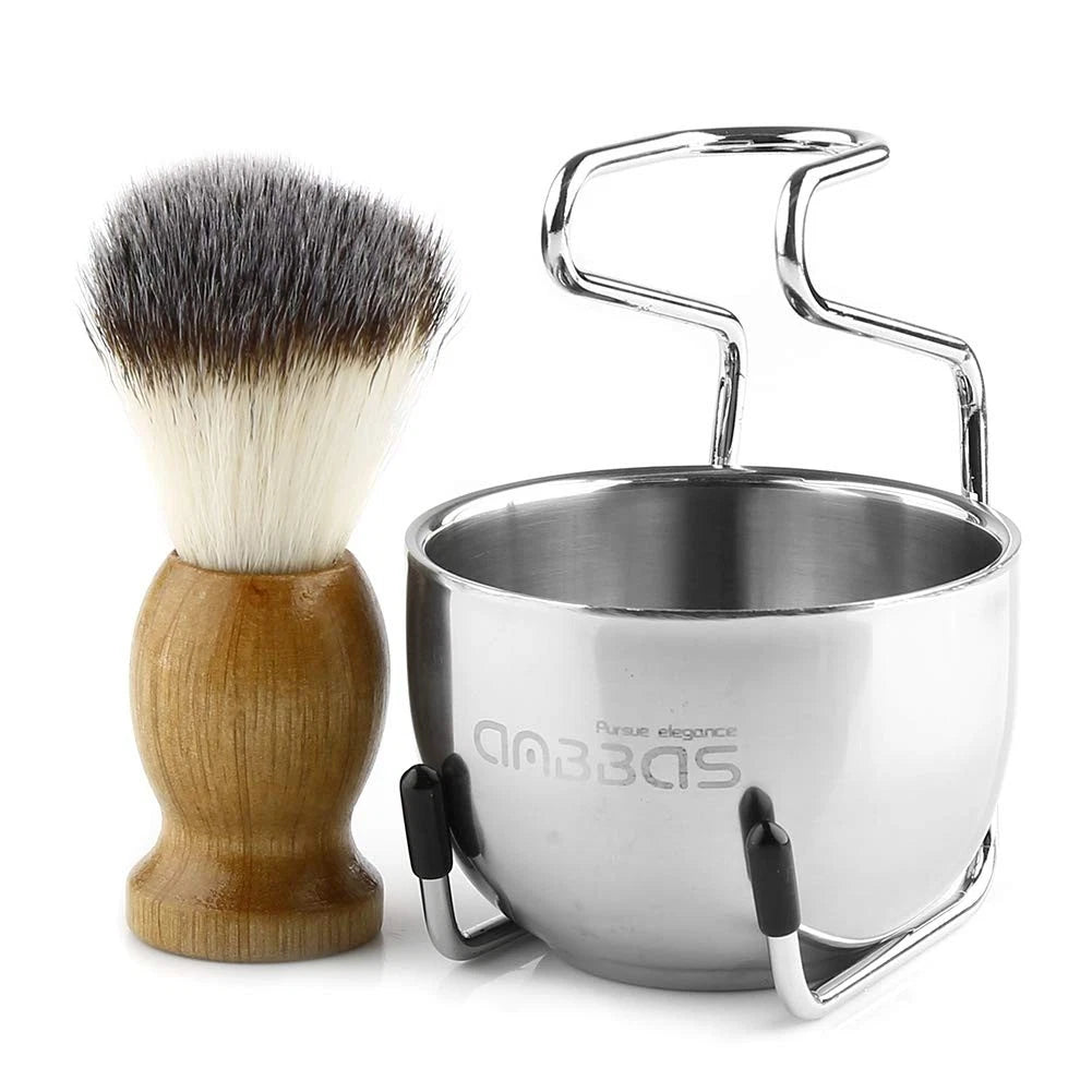 Anbbas Shaving Brush Synthetic Badger Hair Wood Handle,Stainless Steel Beech