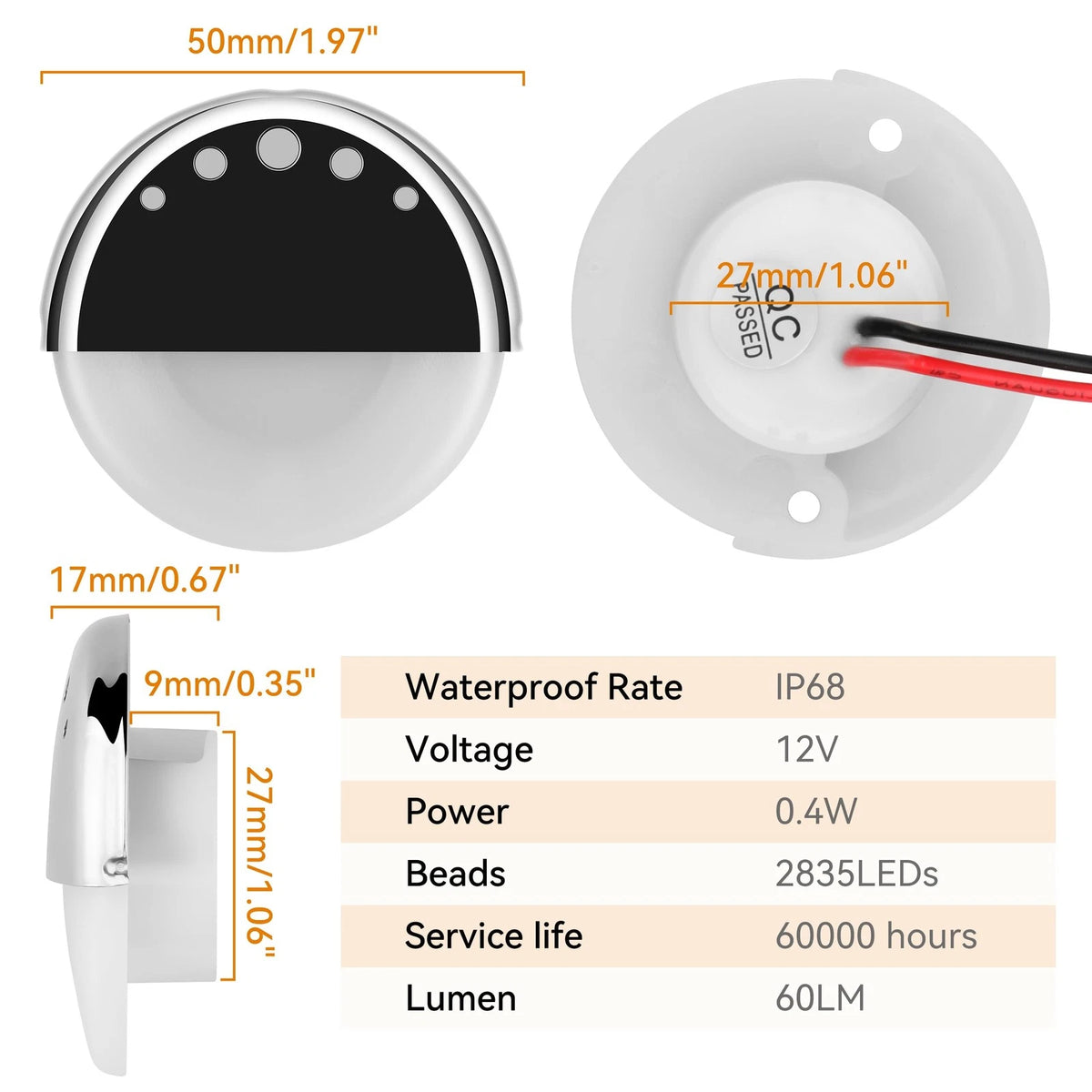 RVZONE Boat Courtesy Lights Waterproof Interior Lighting Deck White