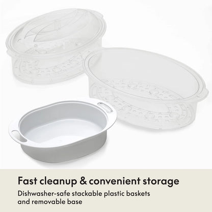 BELLA Two Tier Food Steamer with Stackable Baskets & Removable 7.4 QT, Black