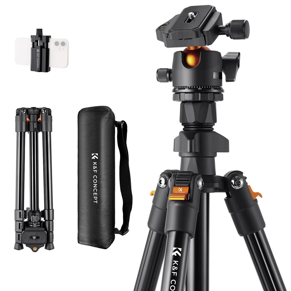 K&F CONCEPT 64 inch/163 cm Camera 64" height/8kg load, Black and Orange