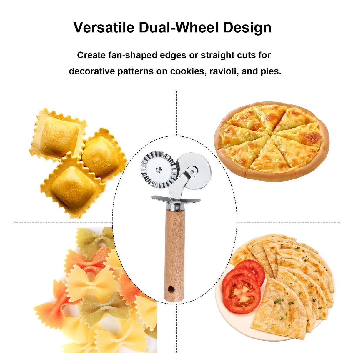 Pastry Double Cutter Wheel,2 Pack Pasta Wheel,Dual-Head 2 Pack, Silver