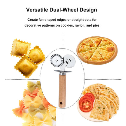 Pastry Double Cutter Wheel,2 Pack Pasta Wheel,Dual-Head 2 Pack, Silver