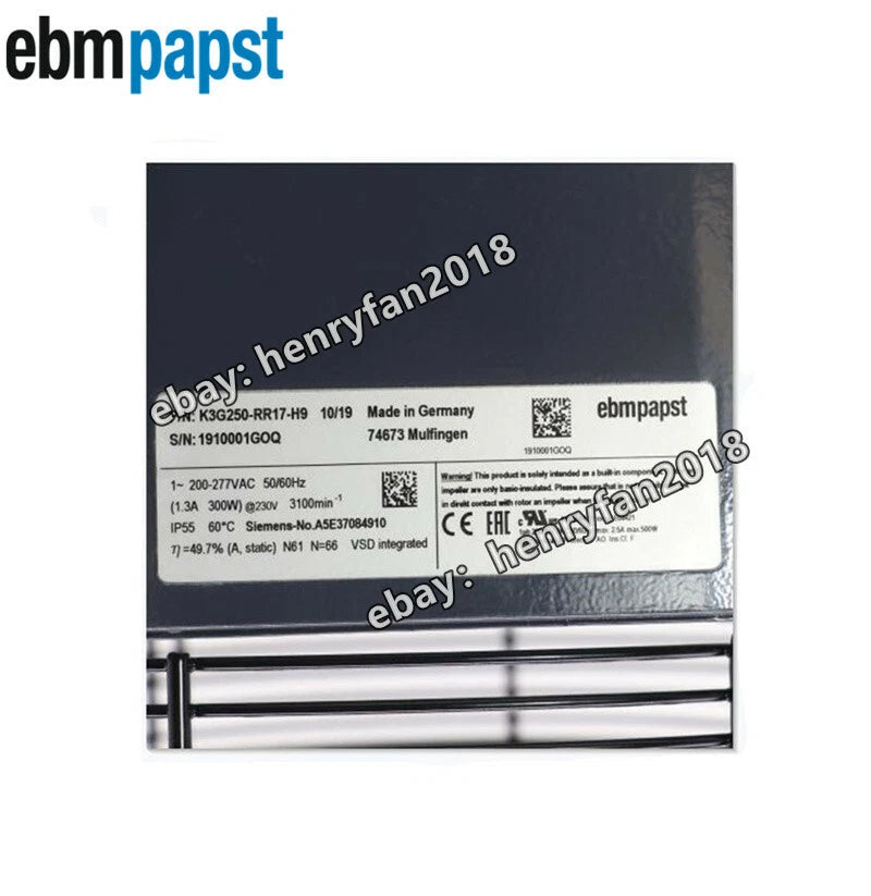 Siemens A5E37084910 230VAC 300W Motor Cooling Fan Ebmpapst K3G250-RR17-H9 Fan