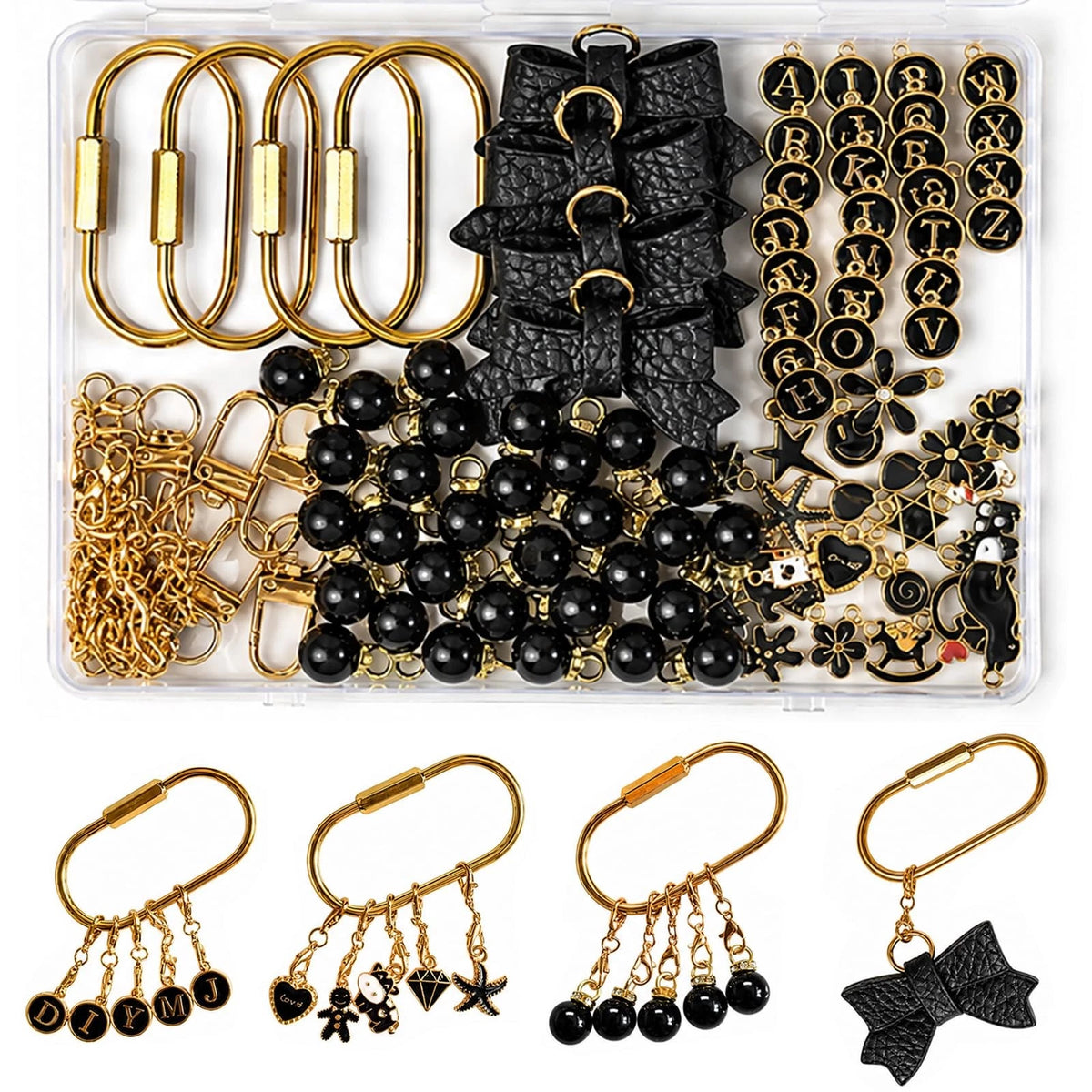 DiaWiew Carabiner Charm Making Kit DIY Keychain Gold Brass Medium, Black