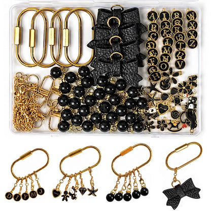 DiaWiew Carabiner Charm Making Kit DIY Keychain Gold Brass Medium, Black