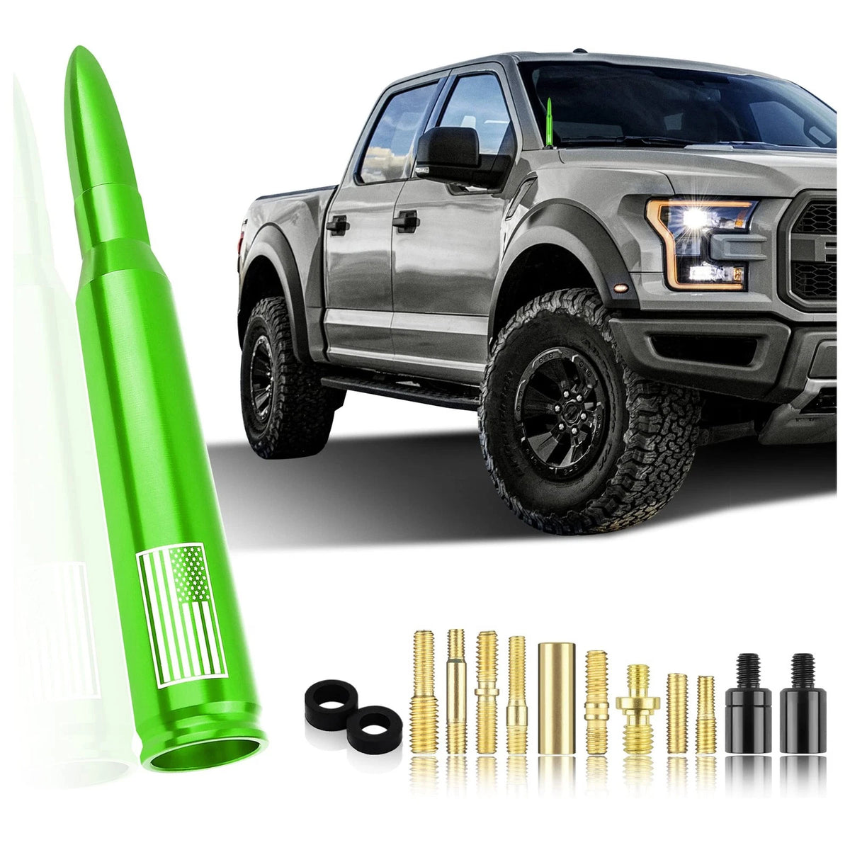 Car Bullet Antenna,Truck Exterior Decoration f,  Upgrade Green-U.S. Flag