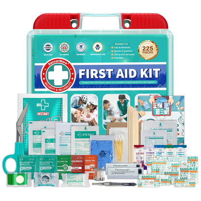 SuccorWare 225 Pieces First Aid Kit, Includes Ice Pack, Adhesive Bandages,...