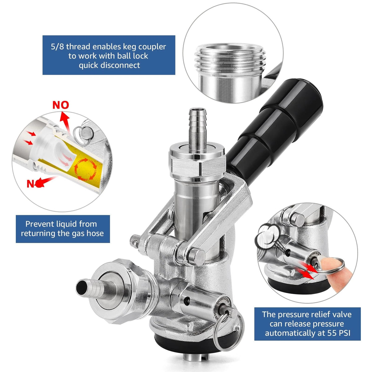 European Sankey S System Keg Coupler, S-type keg coupler, Stainless Steel