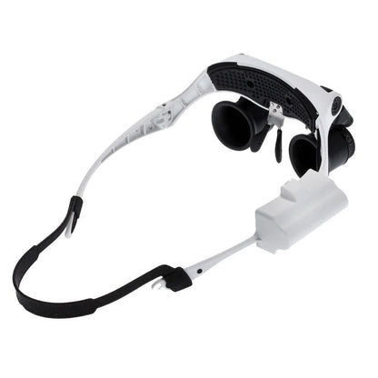 Double Eye Jewelry Watch Repair Magnifier Loupe Glasses W/ LED Light 8 Lens