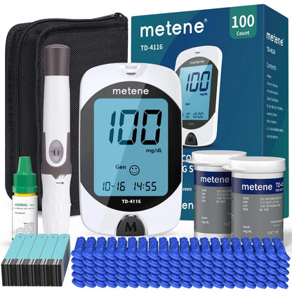 Metene TD-4116 Blood Glucose Monitor Kit, 100 Glucometer 207 Piece Set