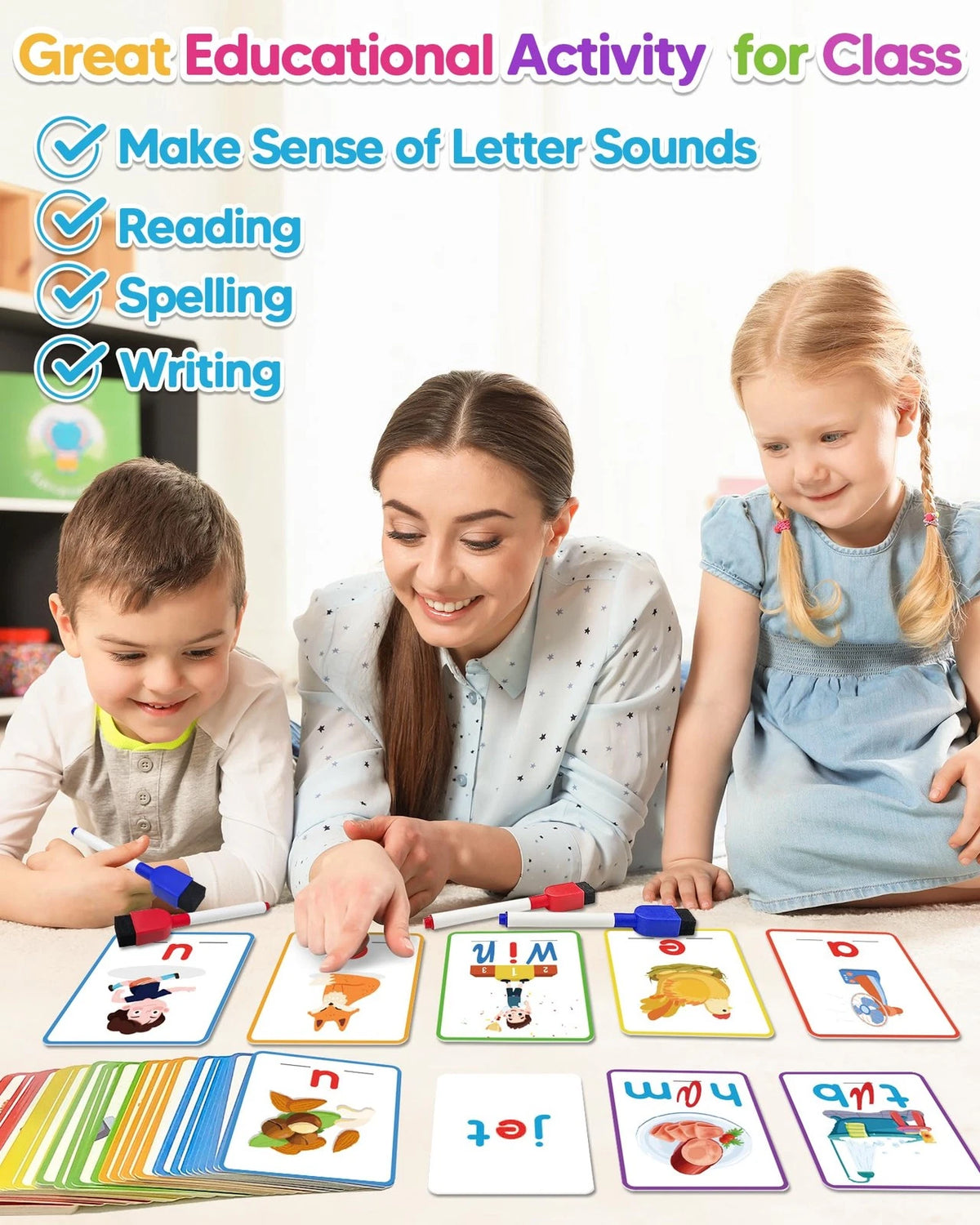 Gojmzo CVC Word Writing & Spelling Flash Cards, Preschool Learning Medium