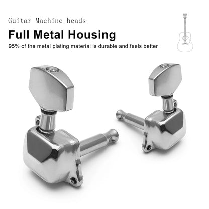 SAPHUE 3+3 Semi-closed Guitar Tuners Square 3L3R Semi-Closed 15:1, Chrome