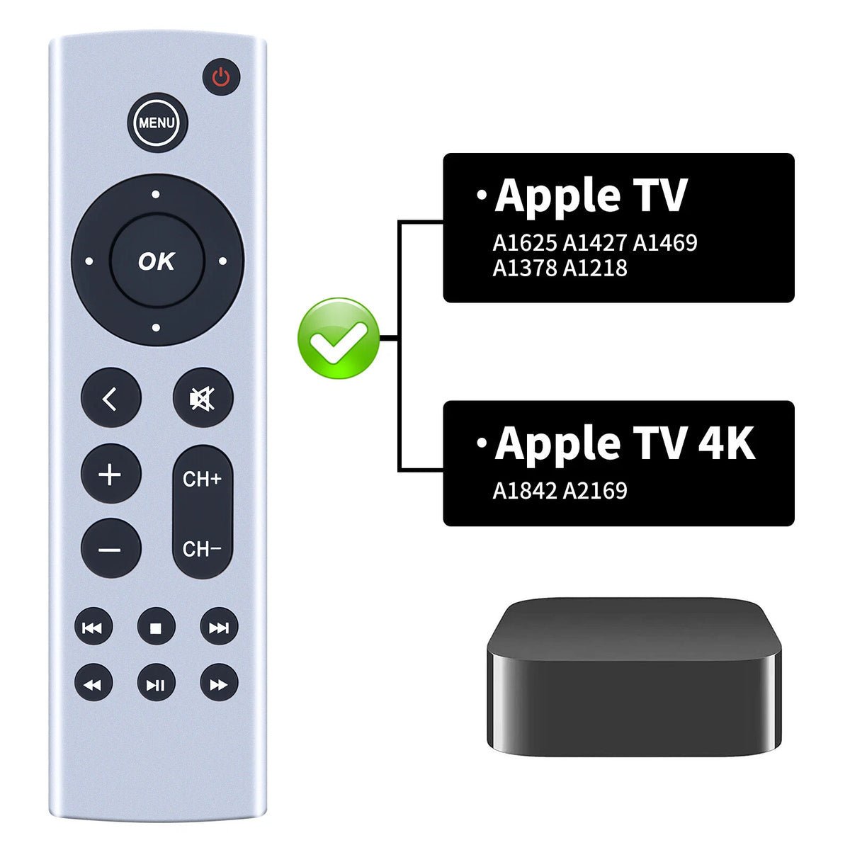 Universal Remote For Apple TV 4K/ Gen 1 2 3 4/ HD A2843 A2737 A2169 A1842 A1625