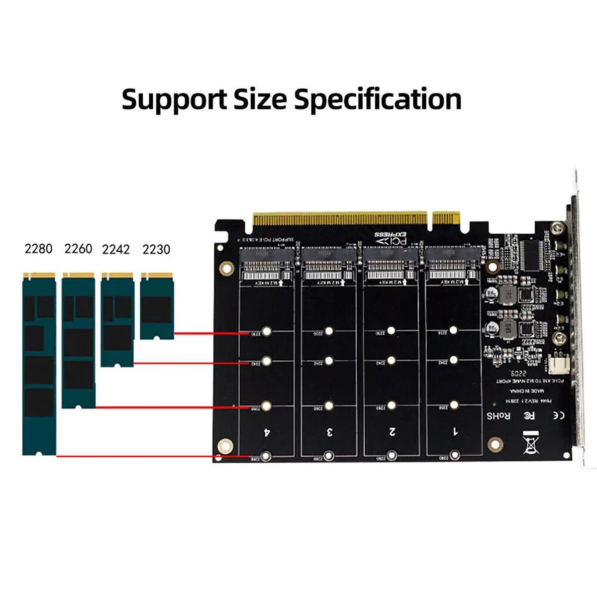 M.2 NVME SSD To PCIE X16 Adapter 4 Port NVMe To PCI-e Host Expansion Card Kit