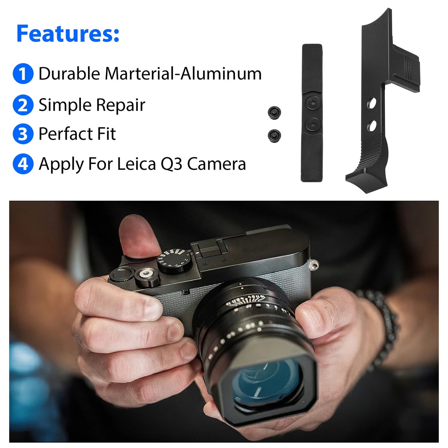 For Leica Q3 ,Q3 43 Thumb Grip Camera Thumb Support Grip Aluminum Handgrip Black