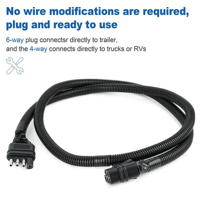 48"4-Way Flat to 6-Way Connector Wiring Harness For Forest River Rockwood Camper