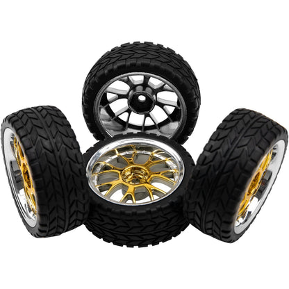 4Pack HIRCQOO 12mm Hex Plastic Wheel Rims & 2.59" Rubber 1/10 Scale, Yellow