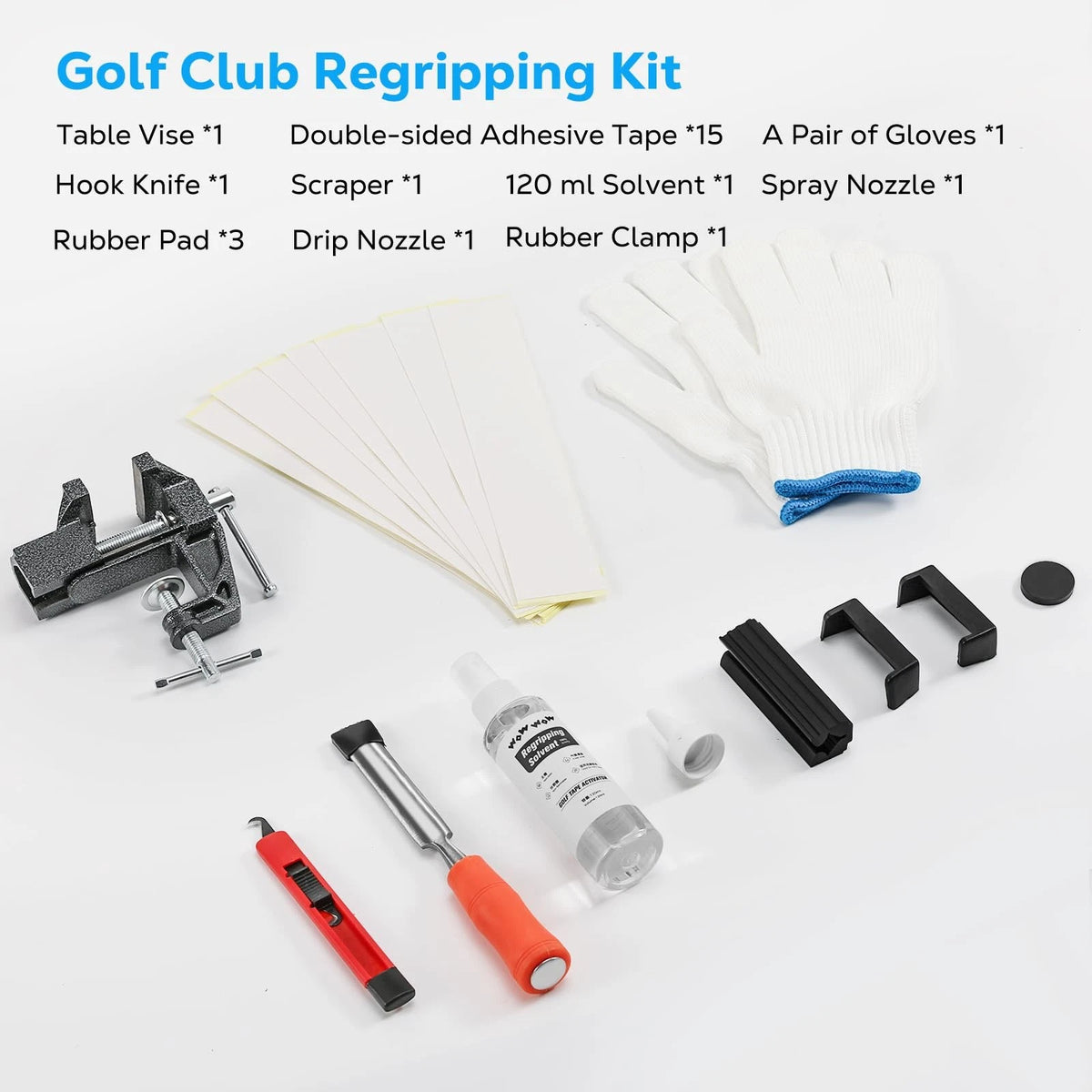 MoKo Golf Grip Kit, Club Regripping Kit with Bench Vise and Tapes Black