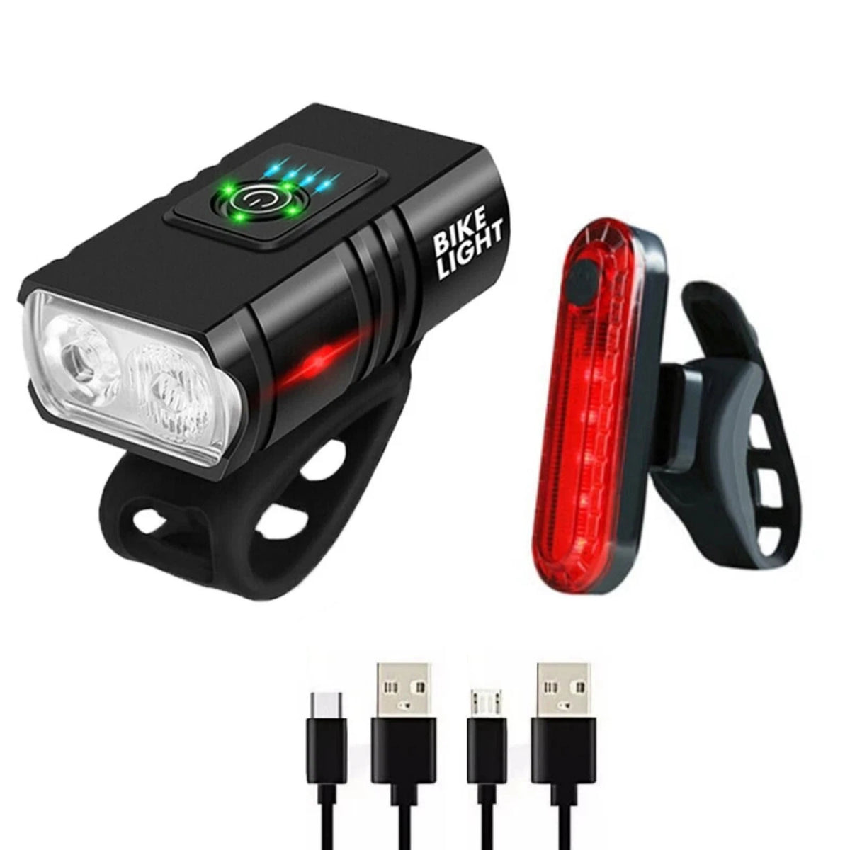 1000LM USB Bike Lamp Set Aluminum Alloy Front and Rear IPX5 Waterproof 6 Modes