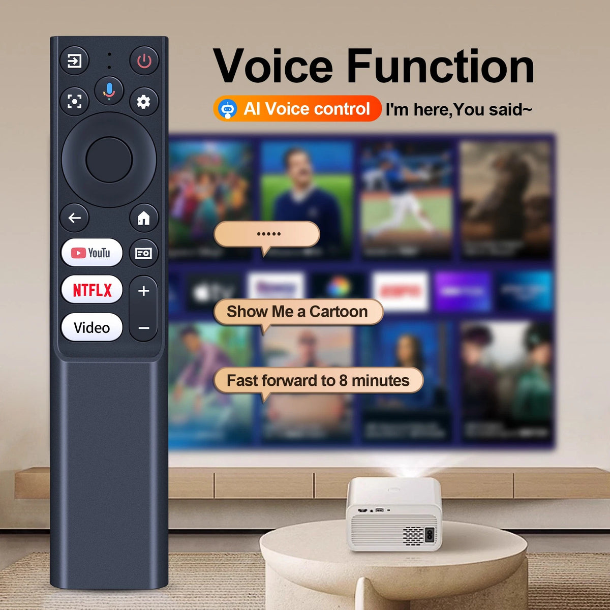 Remote Control For HAPPRUN 510G Google TV 4K Smart Projector / TCL C1 A1 A1s
