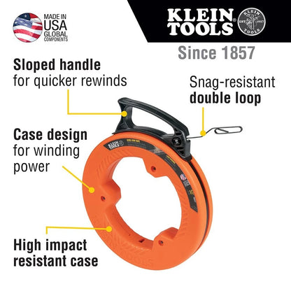 Klein Tools 56331 50-Foot Electrical Fish Tape, Steel One Size, Orange/Black