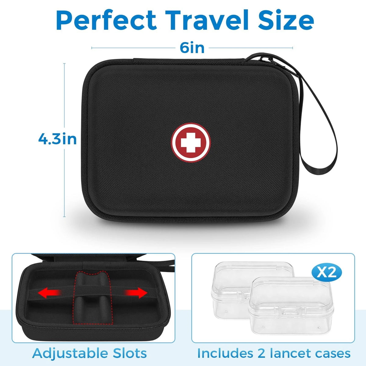 Diabetic Supplies Travel Case, Carrying Case Organizer Small, Black Interior