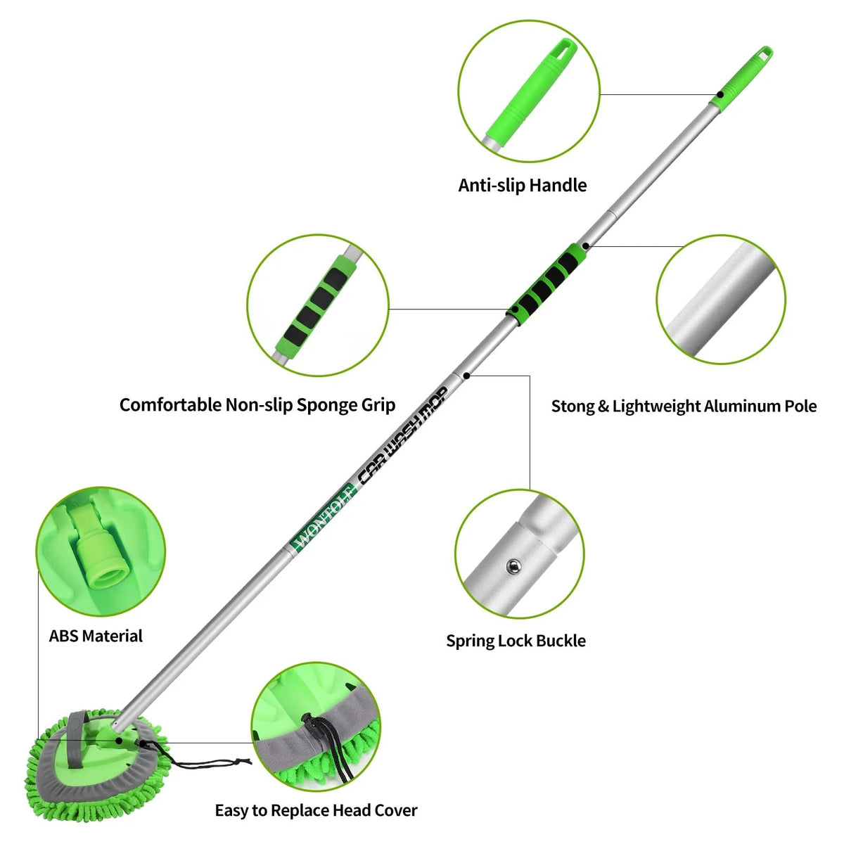 Wontolf 62'' Car Wash Brush with Long Handle Chenille 62 inches, Green