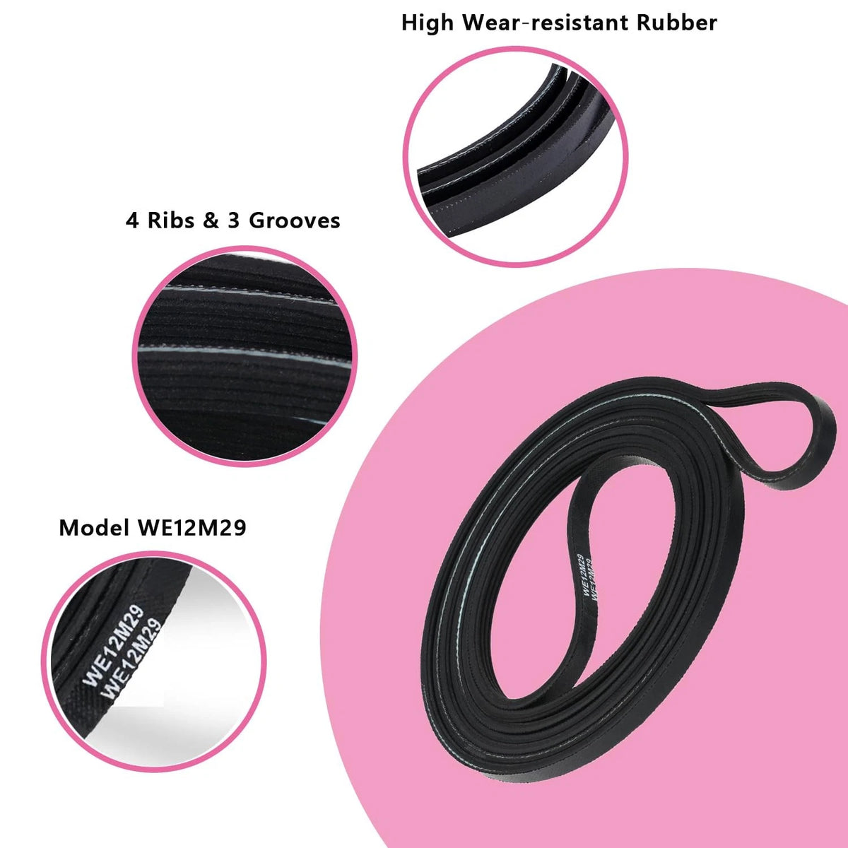 WE12M29 WE03x29897 Dryer Drum Drive Belt Ultra Sturdy Replacement for Black