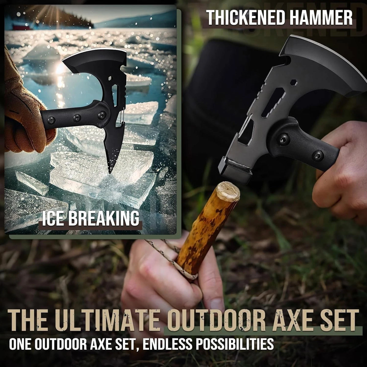 Freelander Tactical Axe 2 Pack, Sharp Tomahawk with Sheath, Portable Black