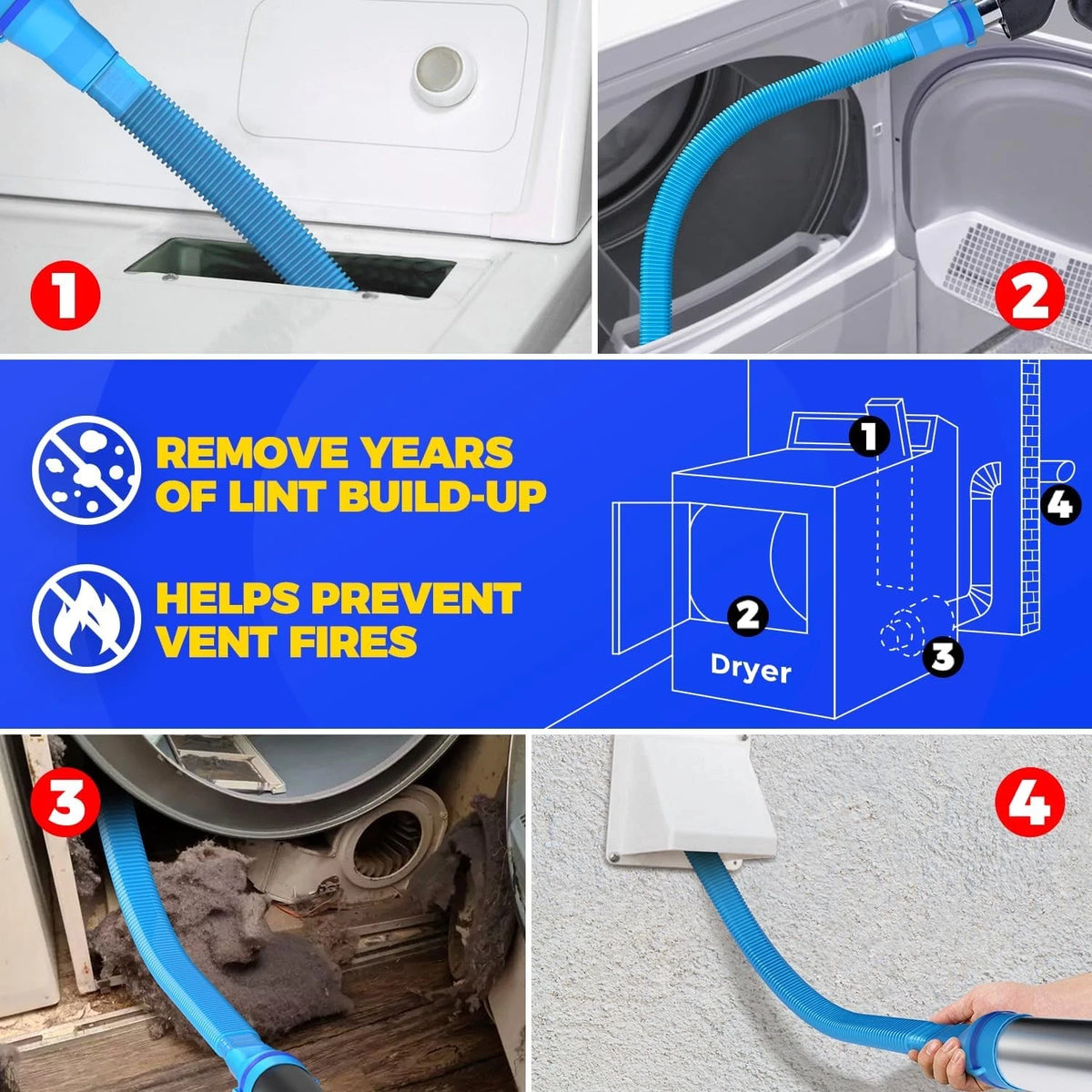 Holikme Upgraded 2 Pieces Dryer Vent Cleaner Kit Compatible with Most Blue
