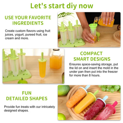 3 Sets Popsicle Molds Ice Pop Maker with Funnel Brush colorful