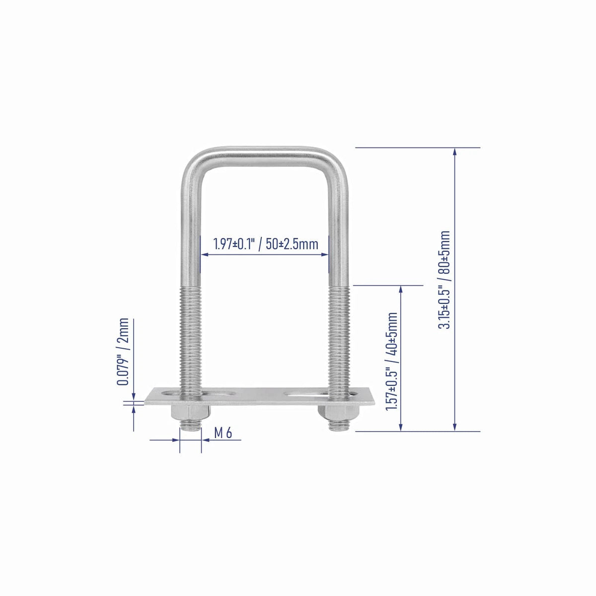 FOCMKEAS 2 Sets 304 Stainless Steel Square U-Bolts 50×80mm (W*L), Silver