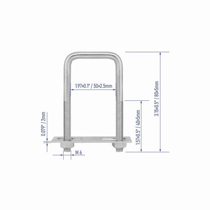 FOCMKEAS 2 Sets 304 Stainless Steel Square U-Bolts 50×80mm (W*L), Silver