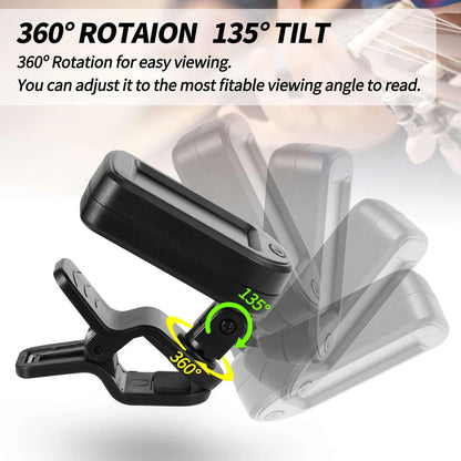 Guitar Tuner Clip On Ukulele 1 Pack for Bass Black 1