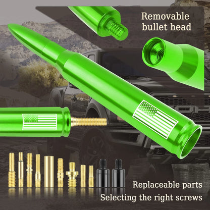 Car Bullet Antenna,Truck Exterior Decoration f,  Upgrade Green-U.S. Flag