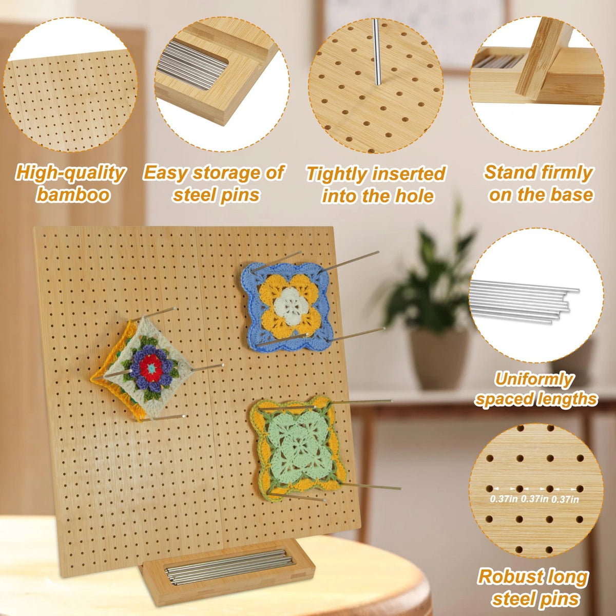 15.5" x 15.5"Foldable Crochet Blocking Board with 15.5 * * 0.5, Wooden