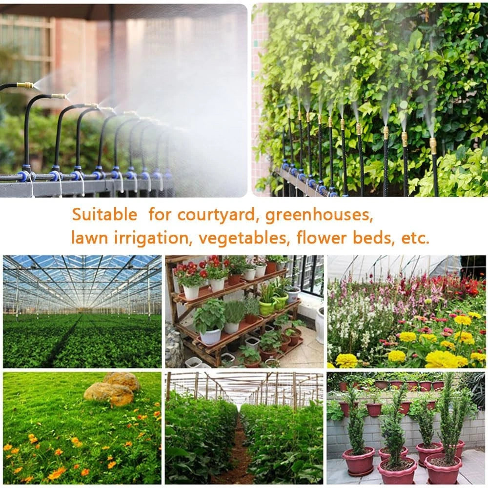 Garden Watering System, Greenhouse Mist Drip Irrigation 65FT, Black & Gold