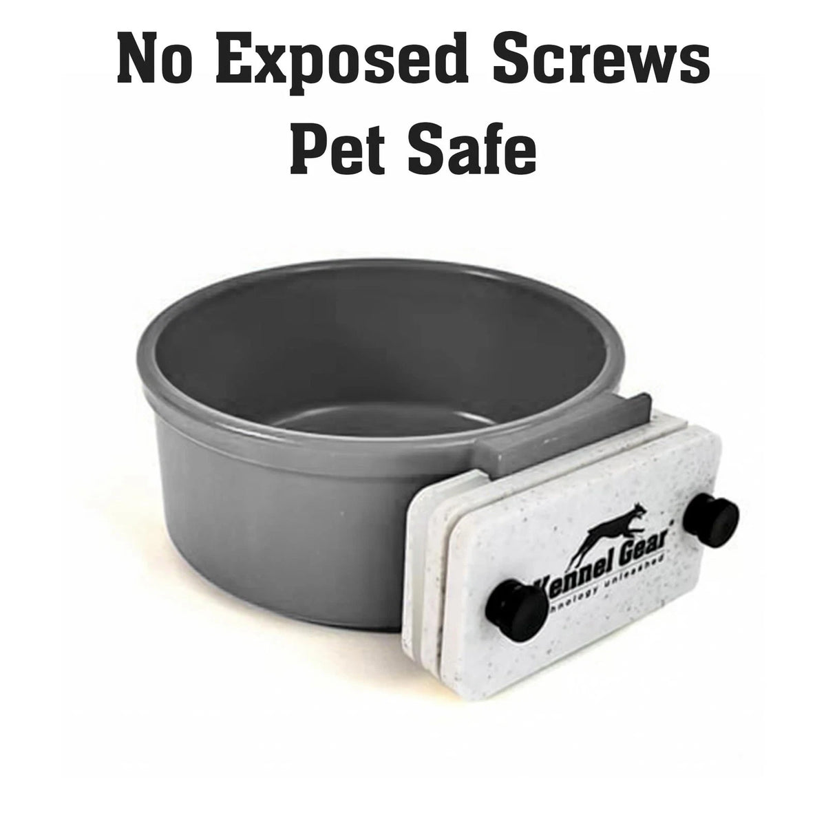 Kennel-Gear Dog Crate Water Bowl No Spill, 20oz Food-Grade Polypropylene Grey