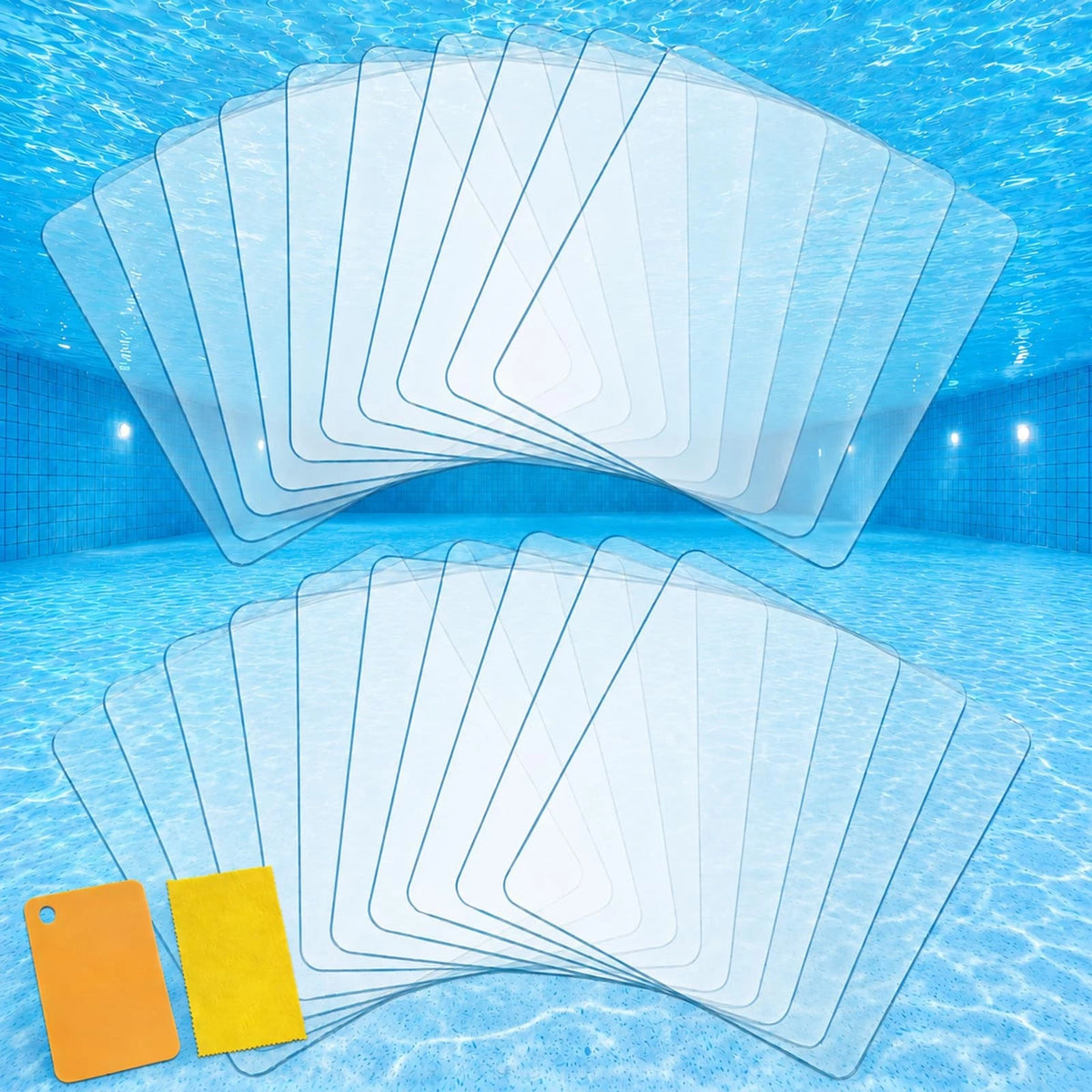 20pcs Self-Adhesive Underwater Vinyl Pool Patch Kit - 4in x Clear