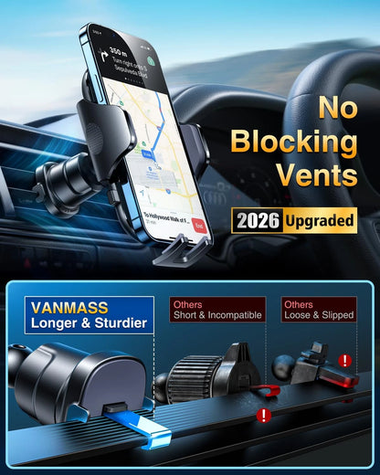 [True Military-Grade] Car Phone Holder VANMASS 4-7 inches, Ink Black