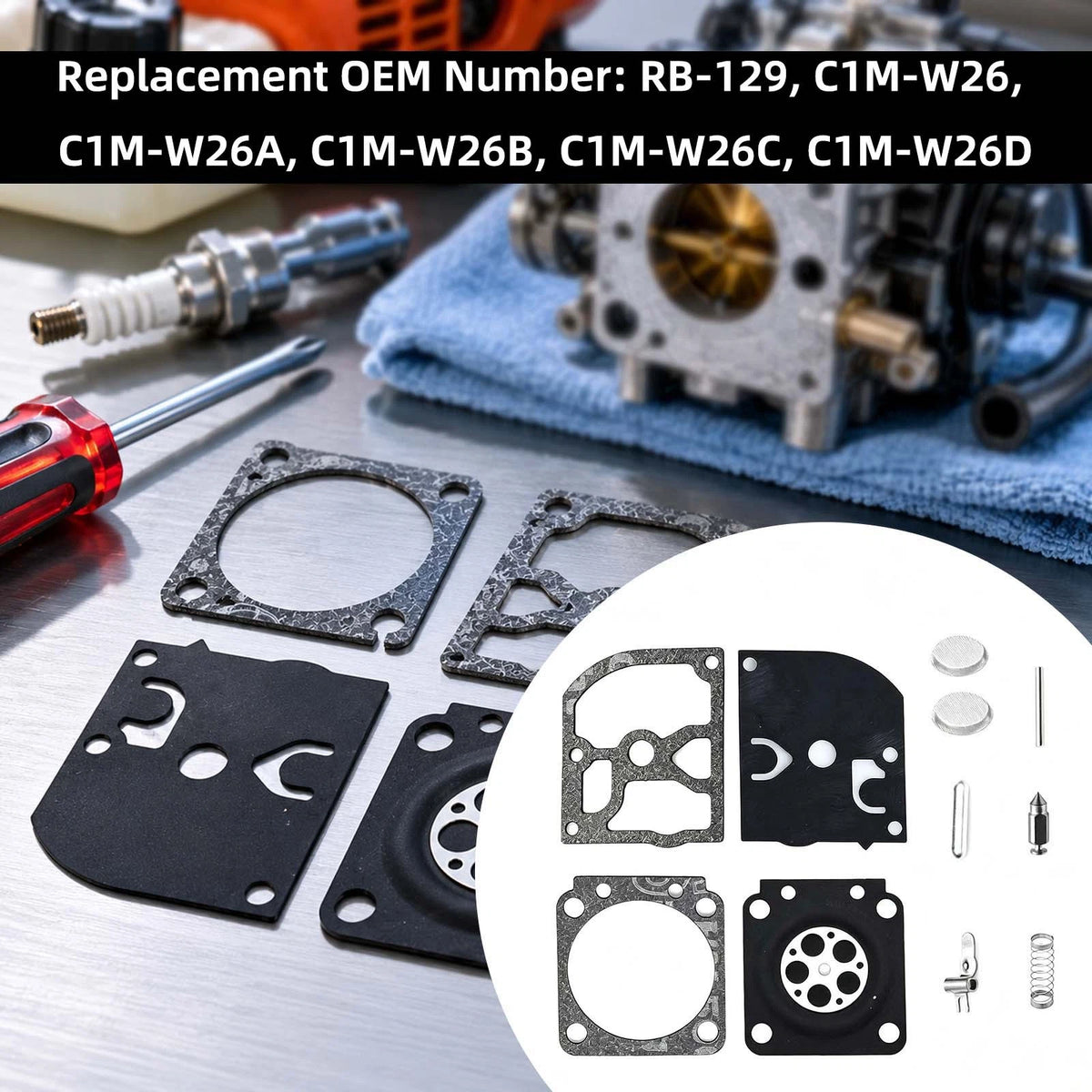 Carburetor Rebuild Repair Kit Fits Zama C1M-W26A/W26B/W26C RB-129 All Pieces