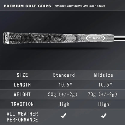 CHAMPKEY Premium Hybrid Golf Grips 13 Pack with All Repair Oversize, Gray