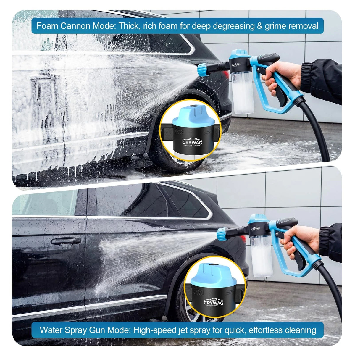 Car Wash Foam Gun for Garden Hose, with Microfiber Universal Size, Blue