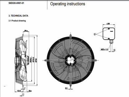Ebmpapst Fan S6E630-AN01-01 A6E630-AN01-01 230VAC 630MM Axial Cooling Fan