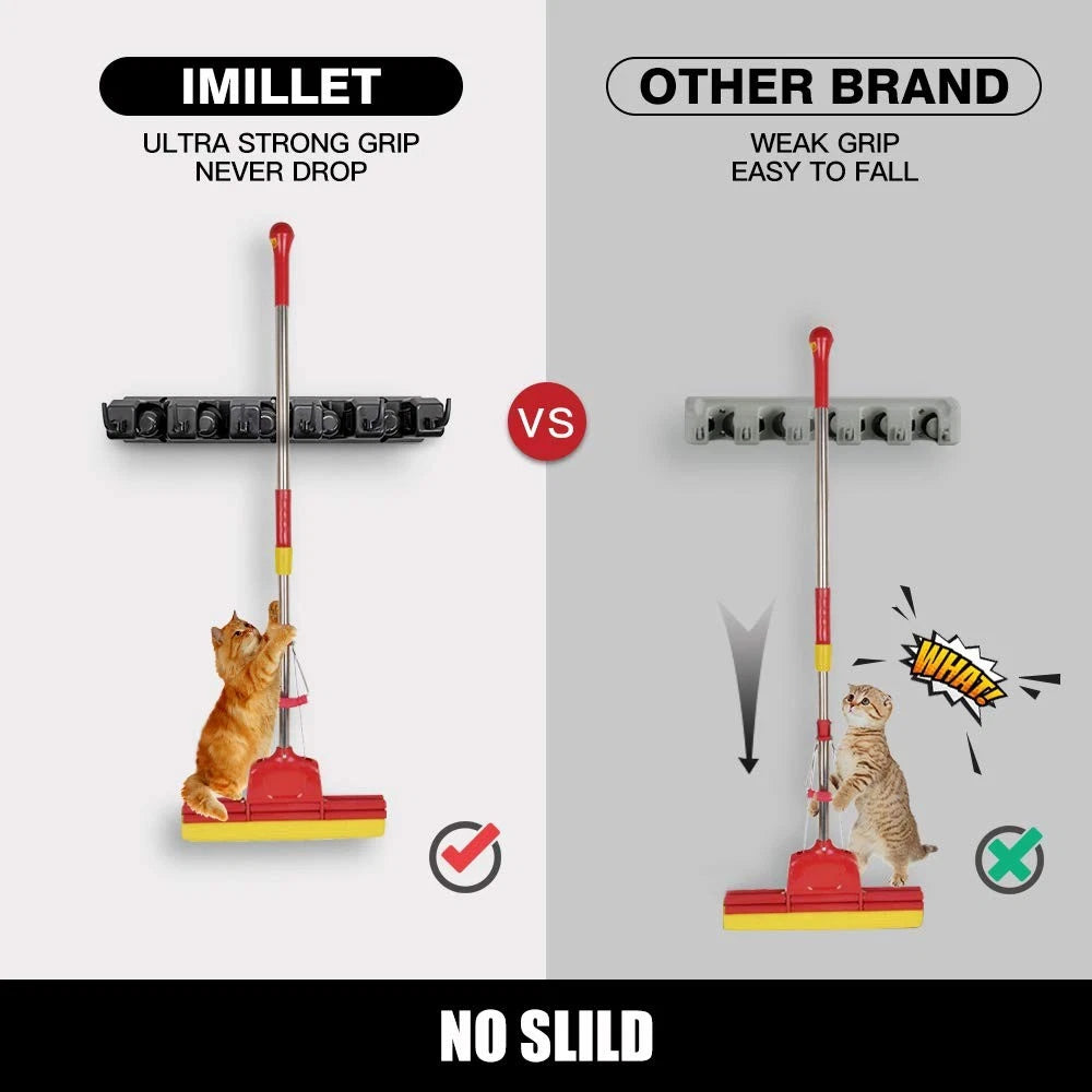 IMILLET 2 Pack Mop and Broom Holder, Wall Mounted Organizer 16 inches, 2